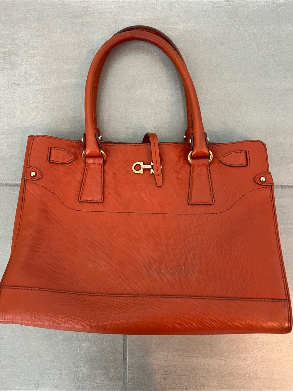 Ferragamo Burnt Orange Leather Tote Bag